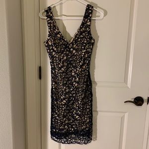 Shimmery navy formal cocktail dress